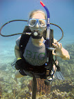 BWB tee shirts have been salt water tested to at least 55 feet. Here, Advanced Open Water diver, Angie Aumage, demonstrates the shirt's durability above a coral reef . She is near Desecheo Island, 13 miles West of Puerto Rico.