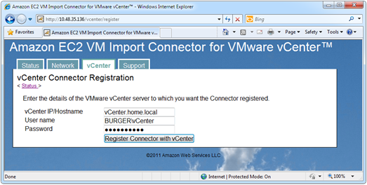 Connector registration with vCenter