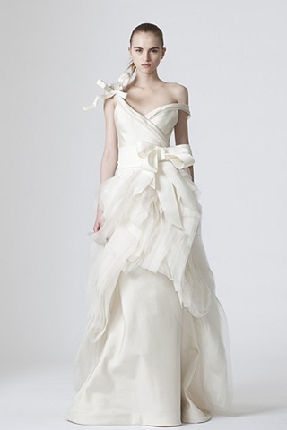 A-line bridal gown with asymmetrical draped