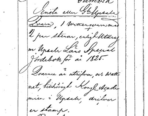 Delningsbeskrivning nr 161 laga skifte Ensta, Gamla Uppsala Utrag ur handlingar för laga skifte i Ensta 1854-1866