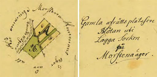 Blötan, en avrättningsplats vid Mora stenar. Karta från 1770 Blötan, en avrättningsplats vid Mora stenar. Karta från 1770