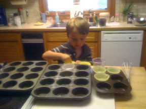 Preparing to make blueberry muffins.