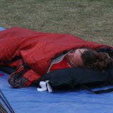 Stephanie in the morning finishing up a good night's sleep under the stars