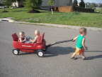 Kahle wanted to pull the wagon down to the pool.