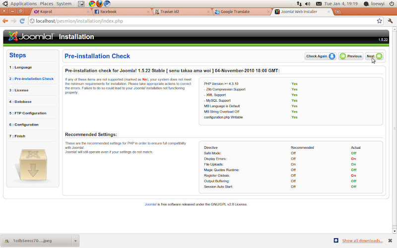Pre-installation Check Page