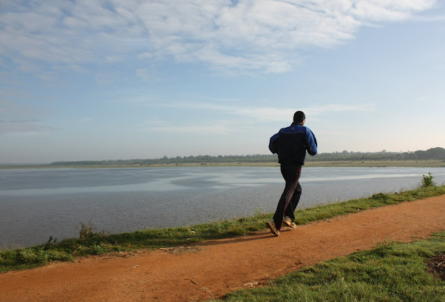 A jogger at Hesaraghatta lake