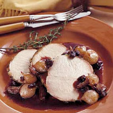 Brined Pork Loin with Onion, Raisin, and Garlic Compote
