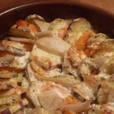 Sweet Potato, Goat Cheese Gratin