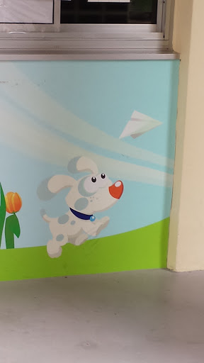Dog Chasing After Paperplane Mural