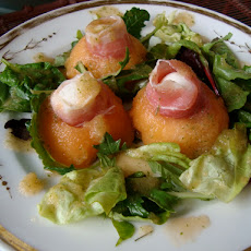 Melon, Prosciutto, and Mozzarella Appetizer with a Mint Melon Dressing