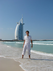 Me in front of Burj al Arab at Jumeirah Beach