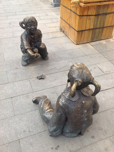 Bronze Statue Girls Playing