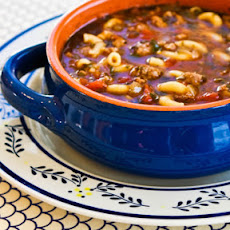 Italian Sausage, Tomato, and Macaroni Soup with Basil