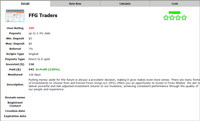 Detalles deFFG Traders - HYIP Navigator Professional Monitoring Portal