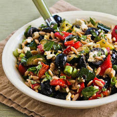 Whole Wheat Orzo and Grilled Vegetable Salad with Feta, Olives, and Herbs