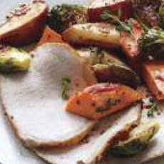 Glazed Pork Loin with Brussels Sprouts & Sweet Potatoes