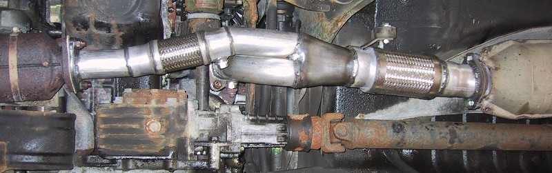 EK2MFG Twin-Turbo downpipe installed (2nd gen)