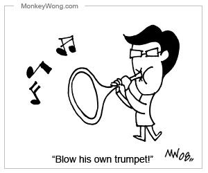 Cartoon Blown one's own trumpet