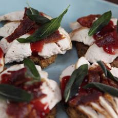 Open Faced Turkey Stuffing Patty with Gravy and Cranberry Sauce