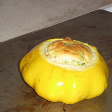 Roasted Scallop Squash with Zucchini Souffle Stuffing