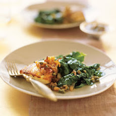 Striped Bass with Toasted-Shallot Vinaigrette and Spinach