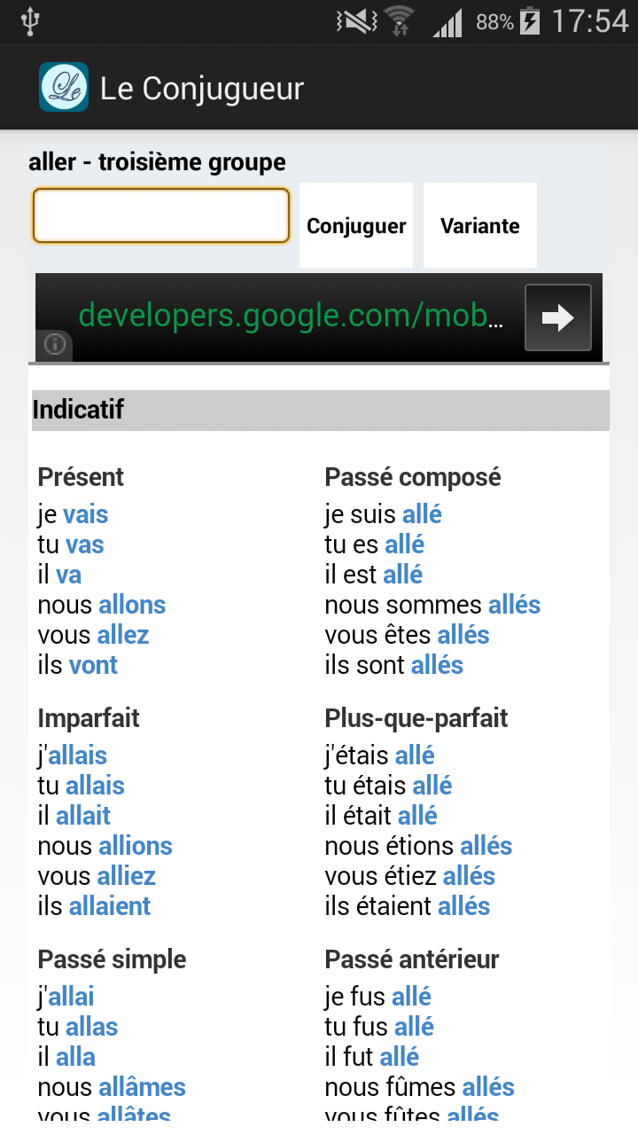 Android application Le Conjugueur screenshort