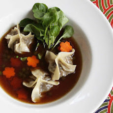 Mushroom Broth with Smoked Eggplant Dumplings
