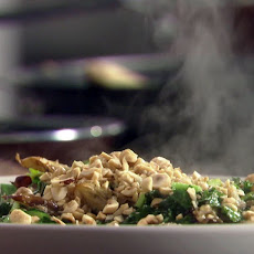 Farro with Asparagus, Hazelnuts and Kale Topped with Roasted Mushrooms