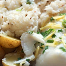 Baked White Sea Bass With Drunken Baby Potatoes and Cumin Rice