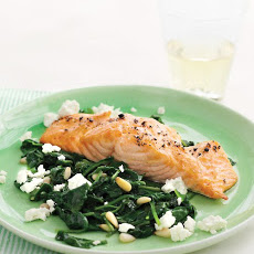 Broiled Salmon with Spinach-and-Feta Saute