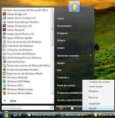 Lista de programas y botones de energía