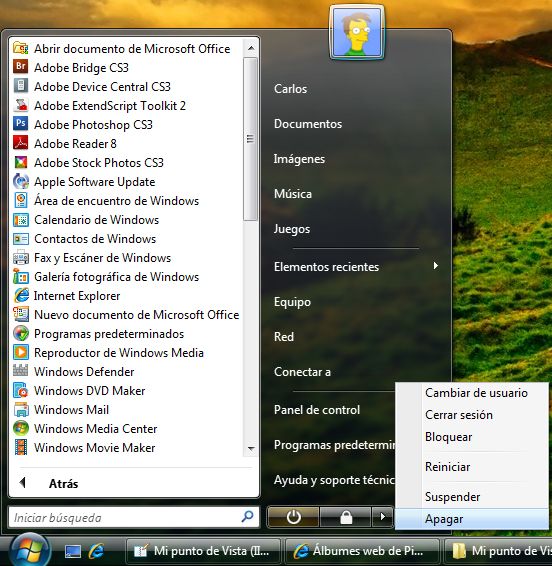 Lista de programas y botones de energía
