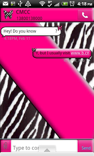 GO SMS THEME HotPinkZebra1