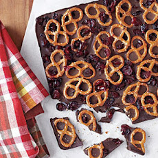 Dark Chocolate Bark with Pretzels and Dried Cranberries