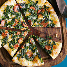 Kale, Chorizo, and Manchego Pizza