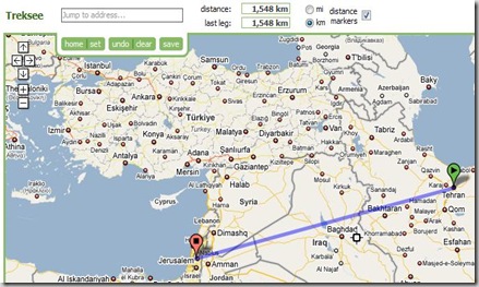 Distanza Teheran - Gerusalemme in linea d'aria