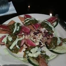 Tsunami's Spice-Crusted Tuna on Cucumber Salad With Wasabi Vinai