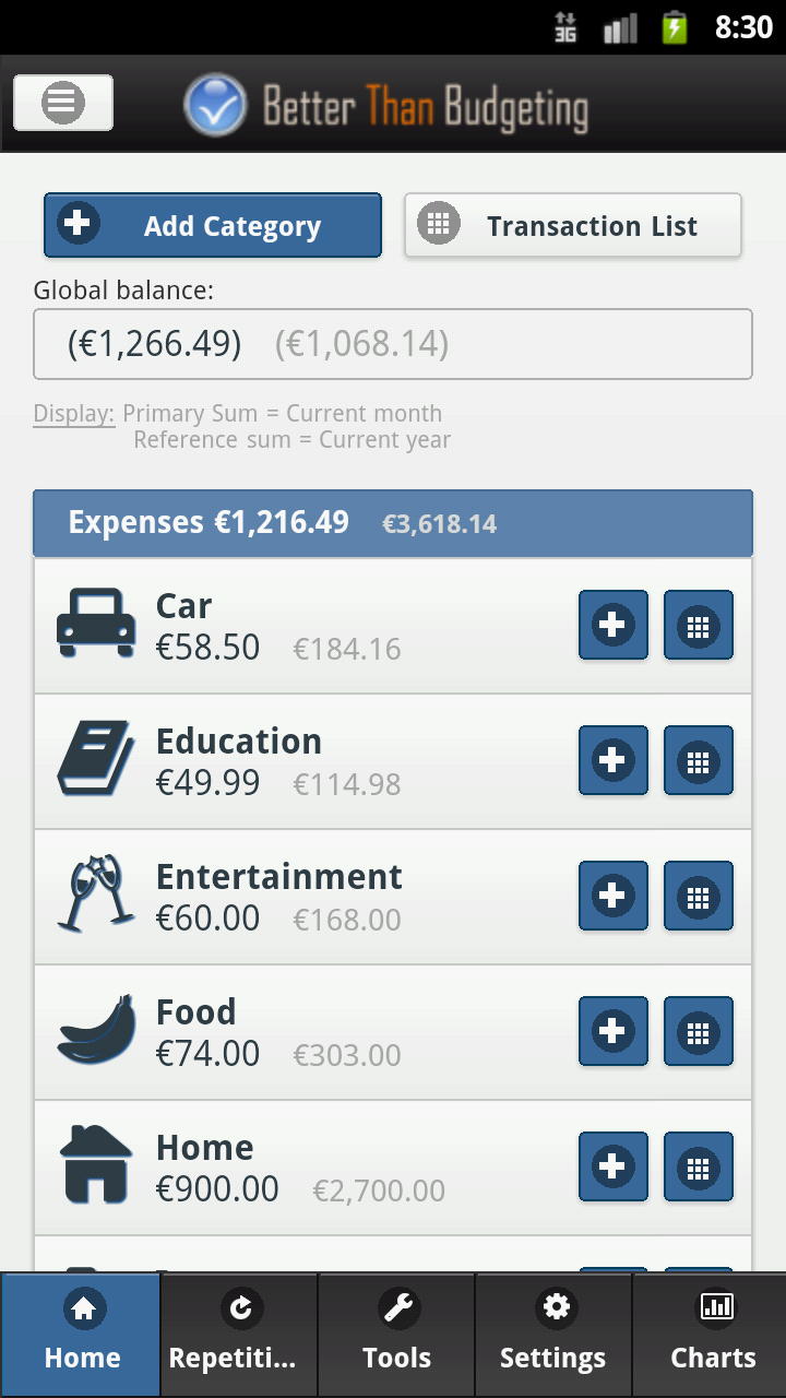 Android application Better than Budgeting screenshort