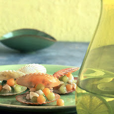 Bay Scallop Seviche with Melon Pearls