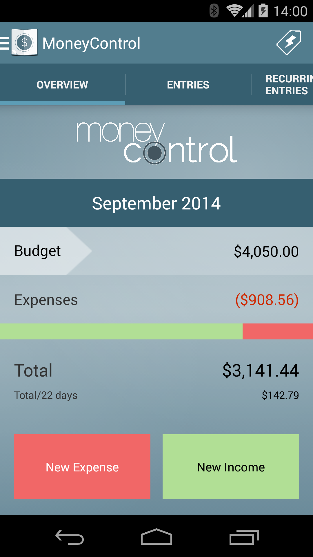 Android application MoneyControl Expense Tracking screenshort