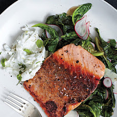 Pan-Roasted Salmon with Collards and Radish Raita