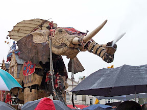 The elephant spraying water at the crowd