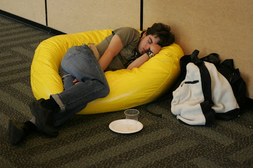 Matt, asleep on a beanbag, iconic