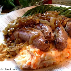 Bangers and Mash With Golden Onions