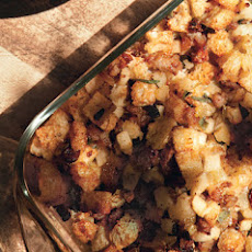 Sourdough Stuffing with Sausage, Apples, and Golden Raisins