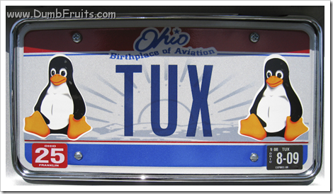 geek licence plate : tux mobile unix linux car