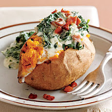 Baked Sweet Potatoes with Creamy Spinach Topping