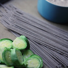 Soba Noodles with Roasted Brussels Sprouts and Walnut Miso Sauce
