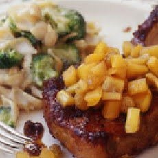 Pork Chops with Golden Apple Raisin Sauce and Broccoli Whole Wheat Mac 'n' Cheddar