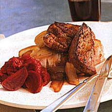 Buffalo Steak and Onion Confit on Garlic Toasts
